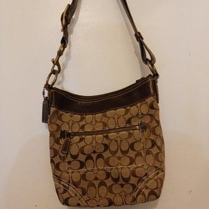 COACH Vintage Signature LOGO BUCKET BAG #10403 Khaki Duffel Satchel Tote Handbag